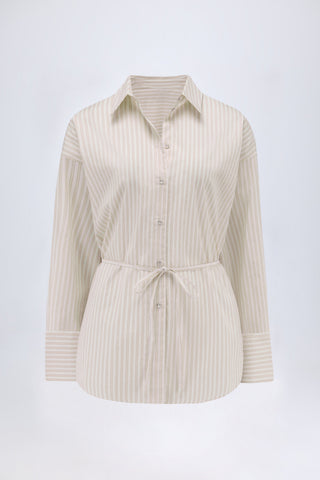 Oversized Cotton-Poplin Shirt in Taupe Stripe