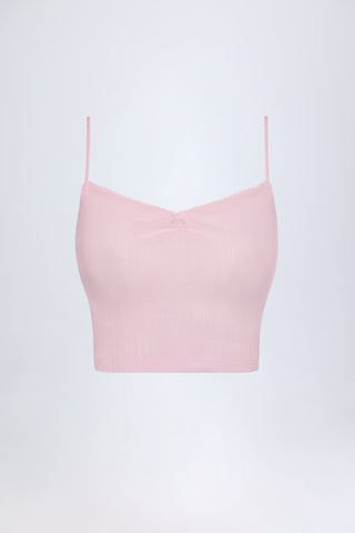 Pointelle Ruched Camisole Crop Top in Baby Pink