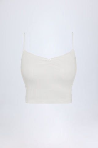 Pointelle Ruched Camisole Crop Top in White