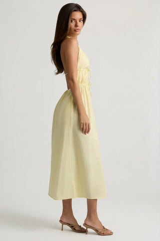 Backless Cotton-Poplin Midaxi Dress in Lemon Yellow