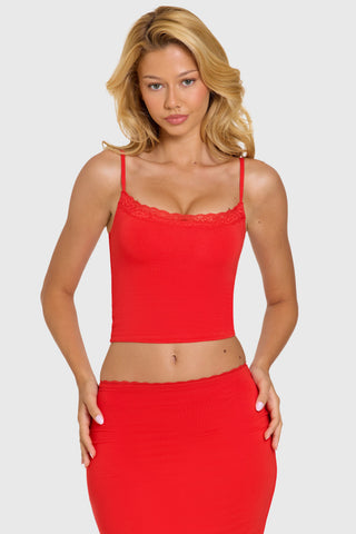 Modal Lace-Trim Top in Cherry