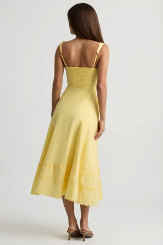 Cotton-Poplin A-Line Midaxi Dress in Pastel Yellow