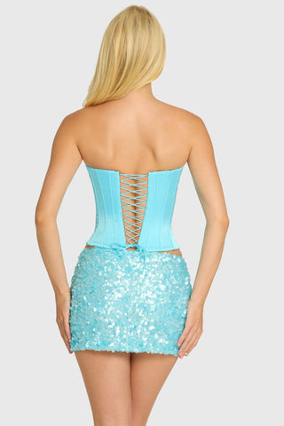Satin Lace-Up Corset Top in Aquamarine