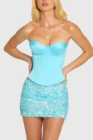 Satin Lace-Up Corset Top in Aquamarine