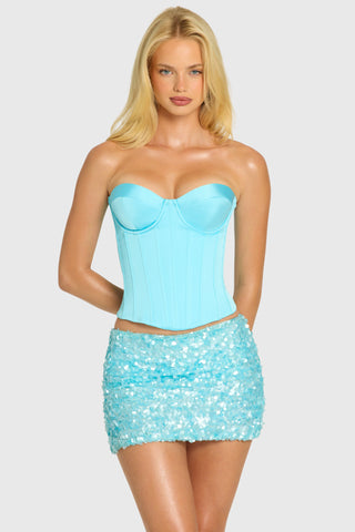 Satin Lace-Up Corset Top in Aquamarine