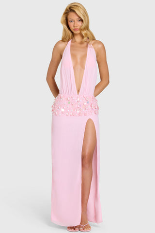 Embellished Waist Maxi Dress in Bubblegum Pink