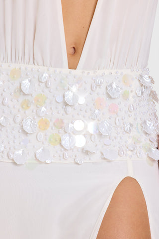 Embellished Waist Maxi Dress in Ivory