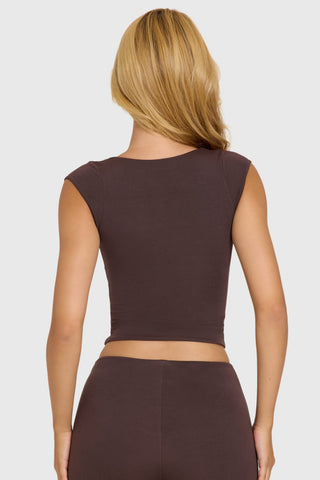 Modal Cap-Sleeve Top in Chocolate