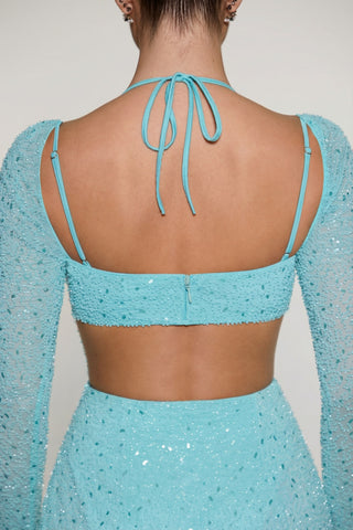 Embellished Cowl Neck Maxi Dress in Aquamarine