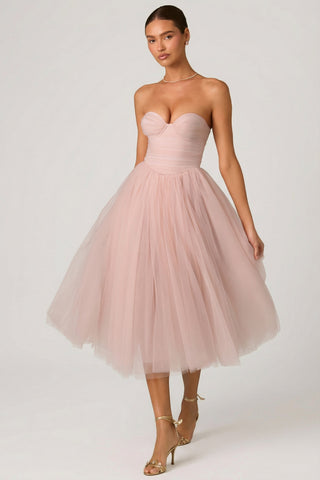 Tulle Corset Midaxi Dress in Dusty Rose
