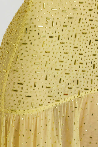 Semi-Sheer Embellished Asymmetric Maxi Dress in Yellow