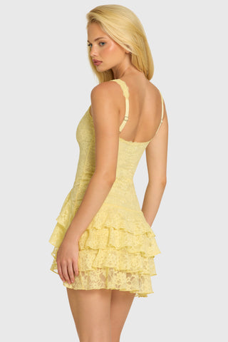 Sequin Lace Ruffle Mini Dress in Butter