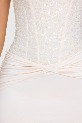 Embellished Corset Mini Dress in Ivory