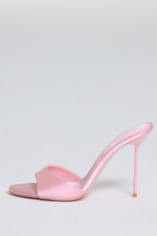 Satin Heeled Mule Sandal in Soft Pink