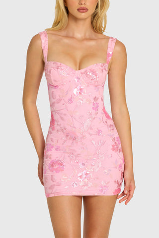 Embellished Bodycon Mini Dress in Blossom