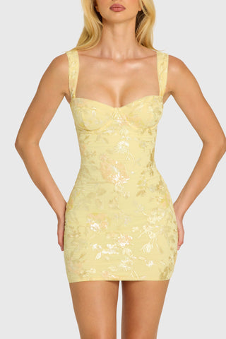 Embellished Bodycon Mini Dress in Butter