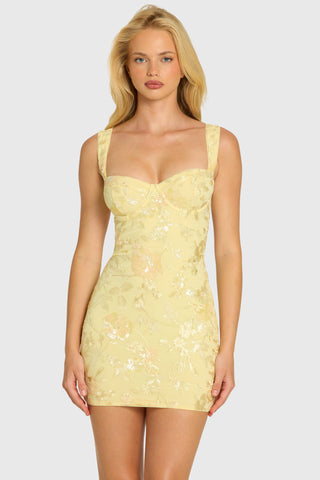 Embellished Bodycon Mini Dress in Butter