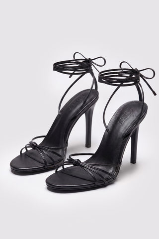 Lace-Up Heeled Sandal in Black