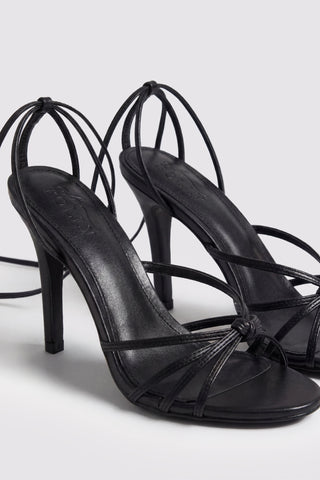 Lace-Up Heeled Sandal in Black
