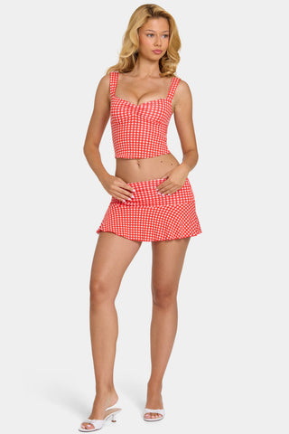 Modal Mid-Rise Skort in Red Gingham