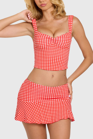 Modal Mid-Rise Skort in Red Gingham