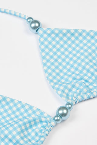 Triangle Bikini Top in Blue Gingham Print