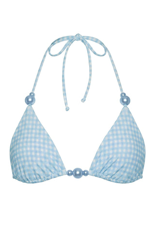 Triangle Bikini Top in Blue Gingham Print