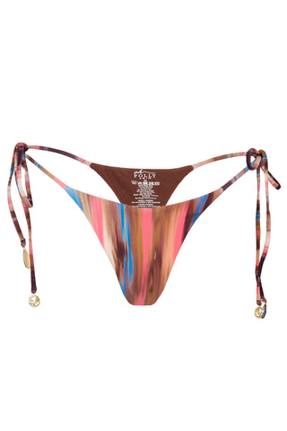 Tie-Side Thong Bikini Bottoms in Abstract Stripe