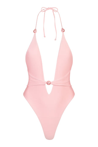 Halterneck Thong Swimsuit in Baby Pink