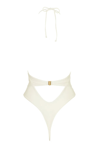 Halterneck Thong Swimsuit in Pearl