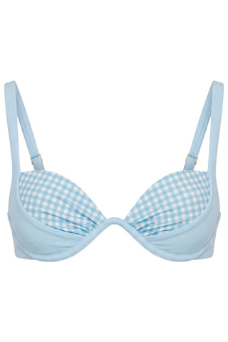 Underwired Bikini Top in Blue Gingham Print