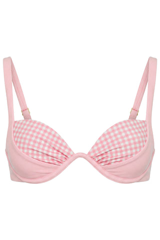 Underwired Bikini Top in Pink Gingham Print