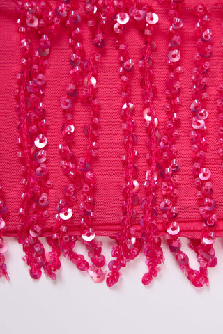 Fringed Low-Rise Mini Skirt in Raspberry