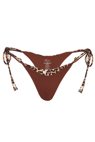 Tie-Side Thong Bikini Bottoms in Brown Contrast