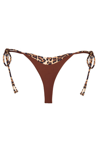 Tie-Side Thong Bikini Bottoms in Brown Contrast