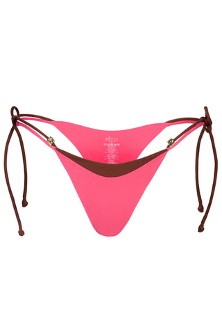 Tie-Side Thong Bikini Bottoms in Pink Contrast
