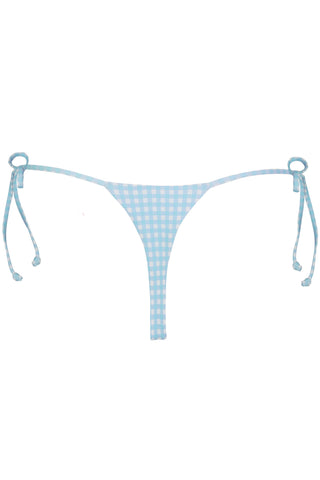 Side-Tie Thong Bikini Bottoms  in Blue Gingham Print