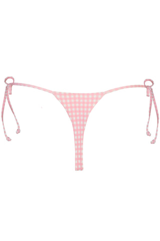 Side-Tie Thong Bikini Bottoms  in Pink Gingham Print