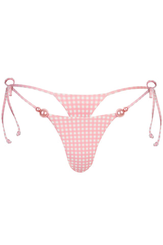 Side-Tie Thong Bikini Bottoms  in Pink Gingham Print