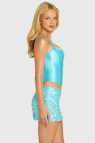 Satin Corset Top in Aquamarine