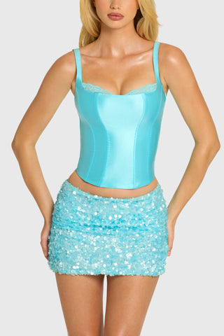 Satin Corset Top in Aquamarine