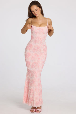 Embellished Square-Neck Maxi Dress in Soft Pink Ombre