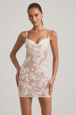 Embellished Camisole Bodycon Mini Dress in Ivory