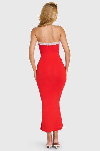 Modal Lace-Trim Midaxi Dress in Cherry