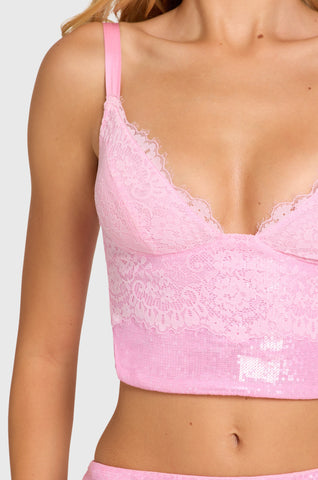 Sequin Lace Bralette Top  in Blossom