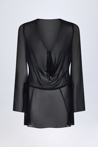 Cowl-Neck Mini Dress in Black