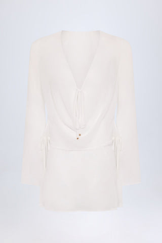 Cowl-Neck Mini Dress in White