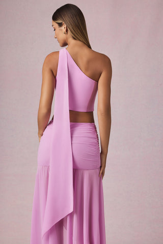 Scarf-Detail One-Shoulder Top in Pink Orchid