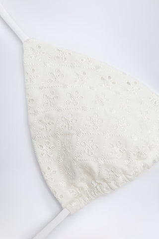 Broderie Anglaise Triangle Bikini Top in White