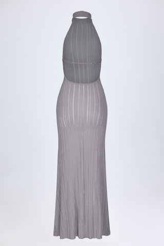 Backless Halterneck Maxi Dress in Silver